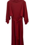 Vintage 70s Brick Red Polyester button front tie waist classic 70s style Dress Size 14 Photo 0