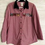 Bobbie Brooks Red Gold Checkered Plaid Mitten Holiday Blouse 18W/20W 2X Velvet C Photo 0