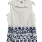 st. john's bay Women’s White Embroidered Cottage Core Sleeveless Button Down Shirt Eyelet Hem Photo 0