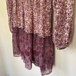 Japna  Pink Purple Floral Faux Wrap Surplice Long Sleeve Short Dress ~ Size M Photo 3