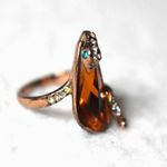 Source Unknown Rare Cobra Rhinestone/Green Eyes Copper Band Amber Crystal Size 11 Unisex Ring Photo 4