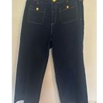 Michael Kors Dark Blue cropped jeans Gold Stitch Flare Wide Leg Size 12 Photo 0