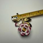 Pink & White Porcelain Rose Bud Flower Stem Brooch Pin Gold Tone Signed CR Photo 11