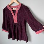 Boden Burgundy Floral Velvet Trim V Neck Tunic Top 3/4 Sleeve Size Women's 2 Purple Photo 2