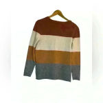 Pinque Gina Crewneck Pullover Striped Sweater Size Medium Fall Soft Cozy Classic Orange Photo 6