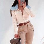 ZARA Faux Fur Collar Cardigan Photo 5