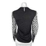 SheIn Black Crew Neck Polka Dot Mixed Mesh Puff Long Sleeve Blouse Top Size 6 Photo 1