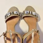 Audrey Brooke  Open Toe Ankle Strap Block Heel Sandals Embellished Tan Grey 7.5 Photo 2