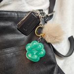 Handmade Beautiful Beacon Resin Green Paw with Tan Fluff Purse Charm Key Chain Photo 0