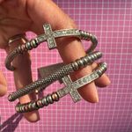 Vintage Nadri Matte diamond paved Elegant rose gold&silver 2 tone cross Bracelet Silver Photo 1