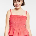 Bar III NWT  Women's Square Neckline Terry Ruffled Smocked Watermelon Punch Xl Photo 0