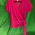 A New Day Hot Pink, Short Slv, Vneck Snap Close, Side Tie T P2P 16” Photo 0