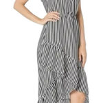 Tommy Bahama  Off-Shoulder Black & White Striped High-Low Midi Dress XS Photo 0