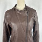 Brown Faux Leather Moto Jacket Asymmetrical Zip Womens Medium Punk 90's Photo 1