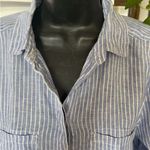 Nicole Miller original  women’s up down nautical  100% linen striped shirt XL Photo 6