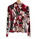Tommy Hilfiger  Pink Red Black Floral Print Button Down Career Blouse Size Medium Photo 3