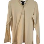 Denim & Co NWT taupe embroidered neckline Henley top Large Photo 0