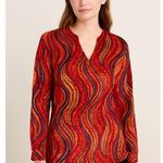 Tru Luxe Jeans Boho Velvet Blouse M Red Gold Wavy Pattern Long Sleeve Tunic Top Size M Photo 0