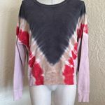 Daydreamer Flying V Tie Dye Varsity Crew Sweatshirt Red Pink Tan Blue Gray Small Photo 3
