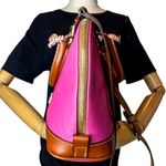Dooney & Bourke DOONEY BOURKE Pink Tumbled Leather Dome Shaped Brown Top Handle Shoulder Bag Photo 4