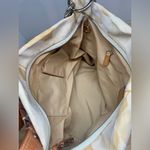 Coach  Carly Cream Signature Canvas Tan Leather Hobo Turn Lock Y2K Shoulder Bag Photo 8