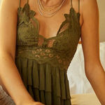 Free People FP One $68 Adella Cami Tank Lace Top Olive Green Festival Fairy Boho Photo 0