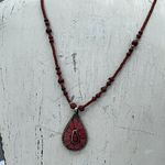 Boho festival red seed bead faux coral necklace. Red Photo 2