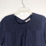 LOGO By Lori Goldstein LOGO Lori Goldstein Medium Top Navy Blue Lace Trim Short Sleeve Pintuck 1173 Photo 4