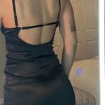 Black Satin Lace Dress Size L Photo 5