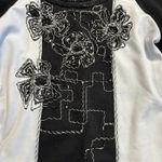 Save The Queen Italy‎ Graphic Floral Top Black White Patchwork Long Sleeve Sz Sm Photo 3