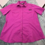 Harley Davidson Womens Short Sleeve Shirt Size L Pink Button Up Y2K Woven Wings Size L Photo 14