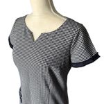 Talbots  Dress Womens Size 6 Blue White Houndstooth V Neck Professional Midi Photo 2