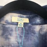 Kori America Womens Tie Dye Line Blend Button Down Shirt Blue White Tunic Medium Photo 3