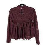 Free People  Beach About Time Top burgundy lace size Small Boho Peasant‎ Photo 1