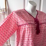 Marea Isla Pink Floral Long Puff Sleeves Boho Pullover Top Women’s Size Large Photo 1