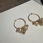 LCI Faux Pearl Bead Charm Hoop Pierced Earrings Gold Tone Signed Photo 6