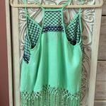 Francesca’s mint spaghetti strap embroidered boho summer tank with tassels SM Green Photo 1
