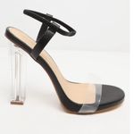 Pretty Little Thing Black wide fit clear block heel strappy sandal size 39/6 Photo 1