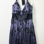 Trixxi Blue & Black Floral Tie Waist Bubble Hem Halter Neck Formal Dress Size L Photo 0