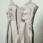 La Femme Pleated Bodice Strapless Silver Satin High Slit Gown Dress size 12 Photo 9