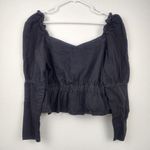 Topshop  Washed Black Denim Puff Long Sleeve Cropped Top Size 6 NWT Photo 0