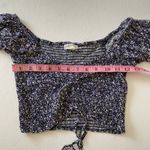 Aeropostale Aéropostale Blue Floral Ruched Crop Top S Puff Sleeve Drawstring Y2K Cute Blouse Photo 3