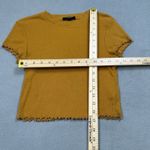 Forever 21  Top Women's M Mustard Yellow Ribbed Lettuce Trim Cropped T-Shirt Photo 2