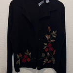 Vintage Floral Embroidered Black Sweater cardigan Size L Photo 0