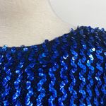 Vintage 70s 80s Sequin Chiffon Hem Midi Dress Cocktail Cobalt Blue Womens Small Photo 4