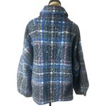 Calvin Klein Checkered Plaid Woolen Oversized Jacket Navy Purple Gray Size LG Photo 2