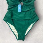 Cupshe New One Piece Swimsuit Women L Green Front Cut Out Ruched Tummy Control Photo 5