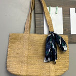 Draper James Two Strap Straw Purse with Removable Silky Navy Floral Tie Photo 0