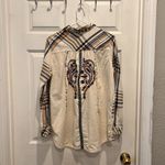 Natural Reflections  Top Women’s XL Ivory Plaid Embroidered Button Up Boho Cotton Photo 5