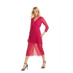 Bebe  Dress Womens 6 Raspberry Pink Chiffon Faux Wrap Midi Sheer 3/4 Sleeve Photo 2